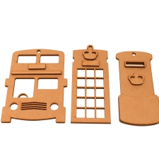 Post Box, Bus, Telephone Box: Tree Decorations (3mm) 